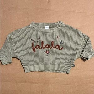 Girl's Modern Moments ‘falala’ Holiday Knit Sweater - Light Sage Green size 3-6M